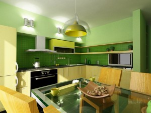 Кухня зеленая с желтым